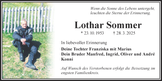 Traueranzeige von Lothar Sommer von Mittelhessen-Bote