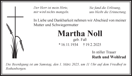 Traueranzeige von Martha Noll von Mittelhessen-Bote