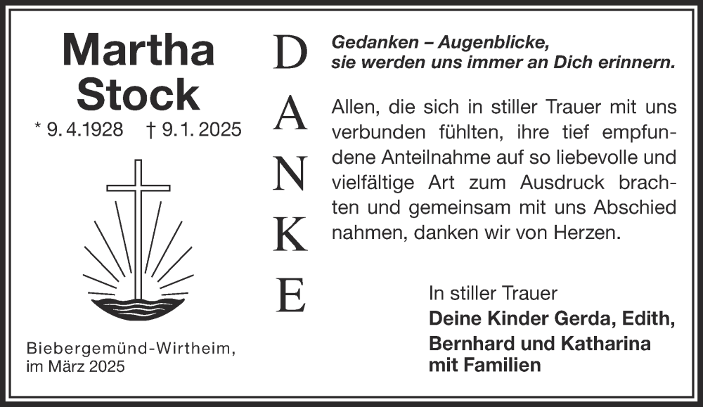 Traueranzeige für Martha Stock vom 01.03.2025 aus Gelnhäuser Neue Zeitung