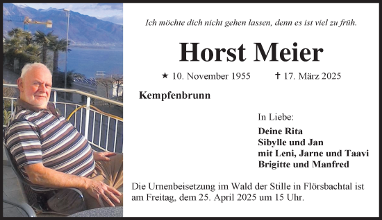 Traueranzeige von Meier Horst von Mittelhessen-Bote