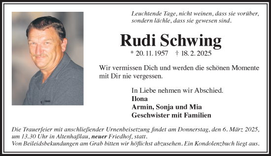 Traueranzeige von Rudi Schwing von Mittelhessen-Bote