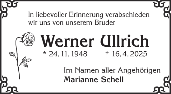 Traueranzeige von Werner Ullrich von Gelnhäuser Neue Zeitung