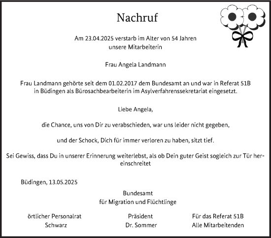 Traueranzeige von Angela Landmann von Gelnhäuser Neue Zeitung