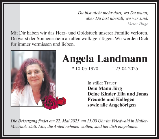 Traueranzeige von Angela Landmann von Gelnhäuser Neue Zeitung