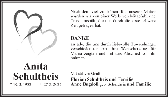 Traueranzeige von Anita Schultheis von Gelnhäuser Neue Zeitung