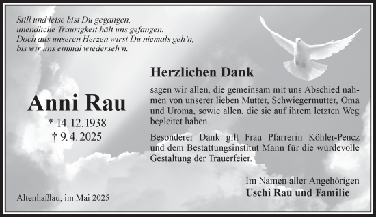 Traueranzeige von Anni Rau von Gelnhäuser Neue Zeitung