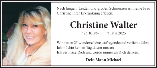 Traueranzeige von Christine Walter von Gelnhäuser Neue Zeitung
