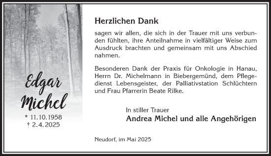 Traueranzeige von Edgar Michel von Gelnhäuser Neue Zeitung