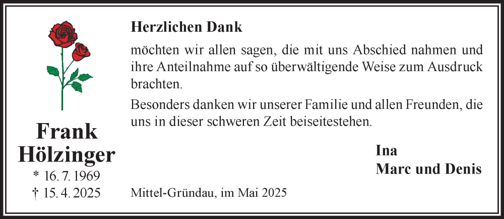  Traueranzeige für Frank Hölzinger vom 17.05.2025 aus Gelnhäuser Neue Zeitung