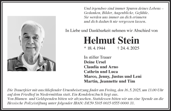 Traueranzeige von Helmut Stein von Gelnhäuser Neue Zeitung
