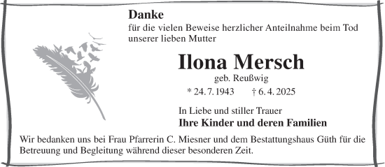 Traueranzeige von Ilona Mersch von Gelnhäuser Neue Zeitung