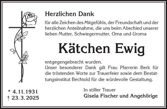 Traueranzeige von Kätchen Ewig von Gelnhäuser Neue Zeitung