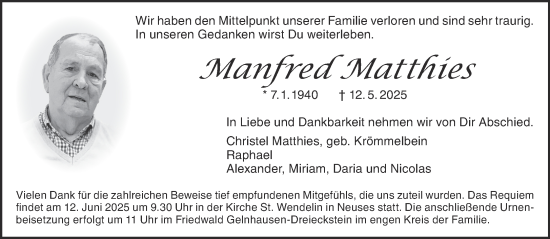 Traueranzeige von Manfred Matthies von Mittelhessen-Bote