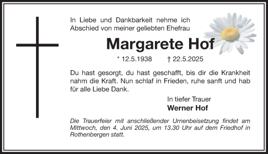 Traueranzeige von Margarete Hof von Gelnhäuser Neue Zeitung