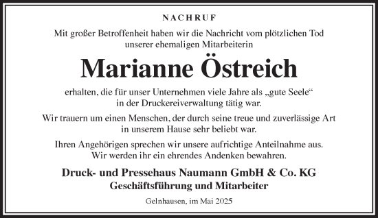 Traueranzeige von Marianne Östreich von Gelnhäuser Neue Zeitung