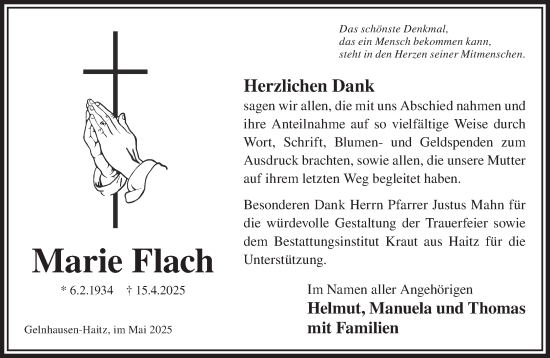 Traueranzeige von Marie Flach von Gelnhäuser Neue Zeitung