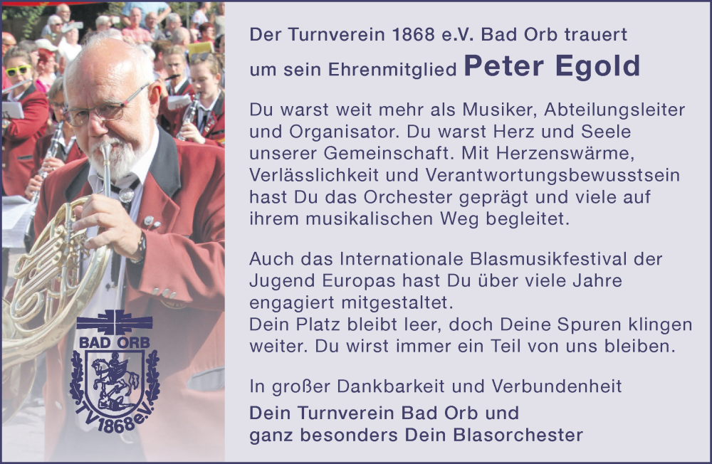  Traueranzeige für Peter Egold vom 24.05.2025 aus Gelnhäuser Neue Zeitung