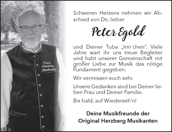 Traueranzeige von Peter Egold von Mittelhessen-Bote