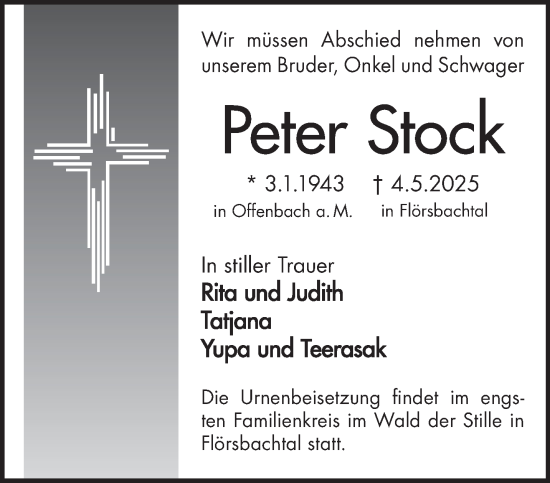 Traueranzeige von Peter Stock von Gelnhäuser Neue Zeitung