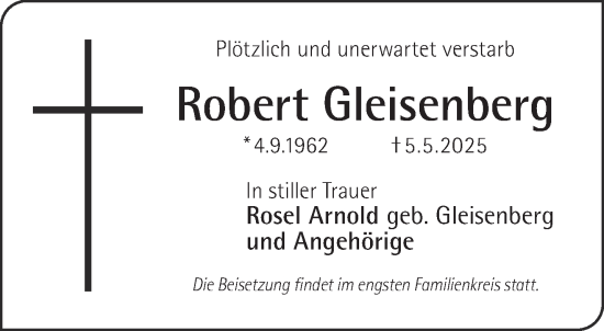 Traueranzeige von Robert Gleisenberg von Gelnhäuser Neue Zeitung
