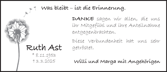 Traueranzeige von Ruth Ast von Gelnhäuser Neue Zeitung