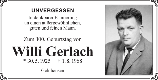 Traueranzeige von Willi Gerlach von Gelnhäuser Neue Zeitung