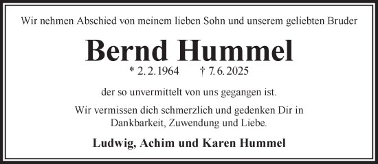 Traueranzeige von Bernd Hummel von Gelnhäuser Neue Zeitung