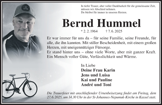 Traueranzeige von Bernd Hummel von Gelnhäuser Neue Zeitung
