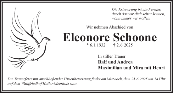 Traueranzeige von Eleonore Schoone von Gelnhäuser Neue Zeitung
