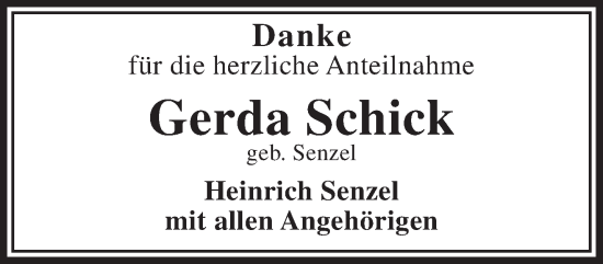 Traueranzeige von Gerda Schick von Mittelhessen-Bote