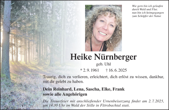 Traueranzeige von Heike Nürnberger von Mittelhessen-Bote