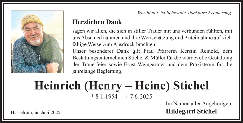  Traueranzeige für Heinrich Stichel vom 28.06.2025 aus Gelnhäuser Neue Zeitung