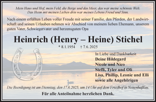 Traueranzeige von Heinrich Stichel von Gelnhäuser Neue Zeitung