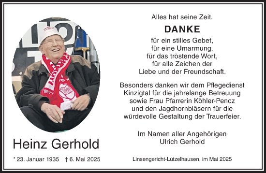 Traueranzeige von Heinz Gerhold von Mittelhessen-Bote