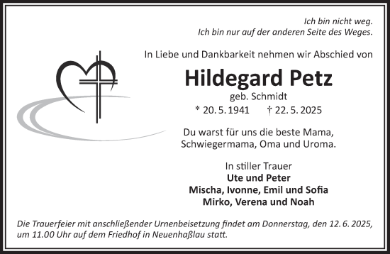 Traueranzeige von Hildegard Petz von Gelnhäuser Neue Zeitung