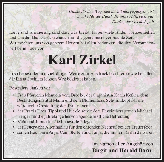 Traueranzeige von Karl Zirkel von Gelnhäuser Neue Zeitung