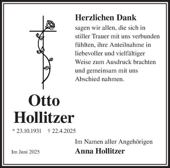 Traueranzeige von Otto Hollitzer von Mittelhessen-Bote