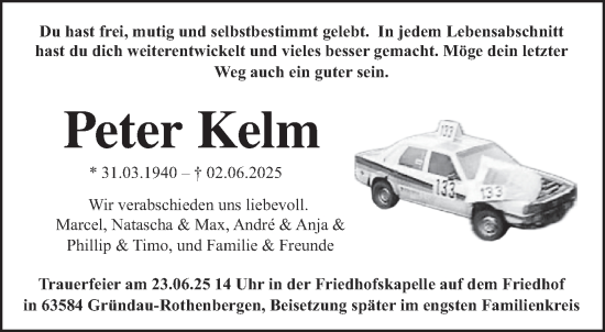 Traueranzeige von Peter Kelm von Gelnhäuser Neue Zeitung