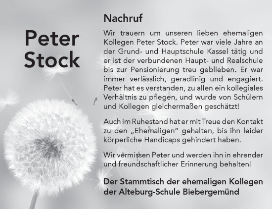 Traueranzeige von Peter Stock von Gelnhäuser Neue Zeitung