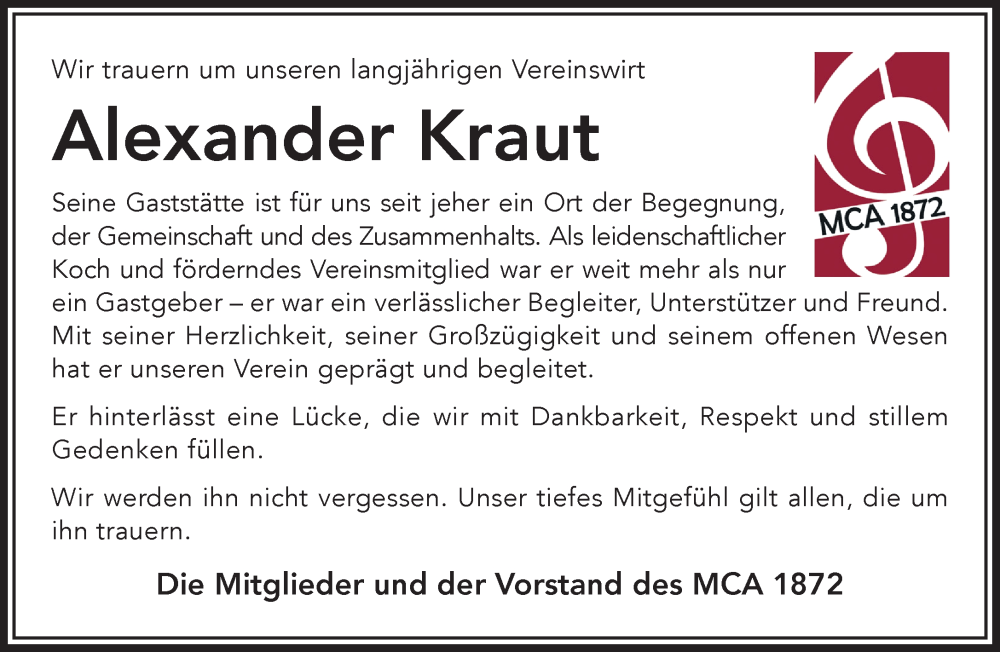  Traueranzeige für Alexander Kraut vom 12.07.2025 aus Gelnhäuser Neue Zeitung