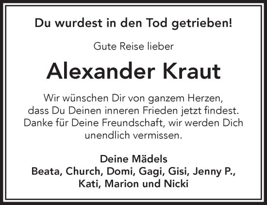 Traueranzeige von Alexander Kraut von Mittelhessen-Bote