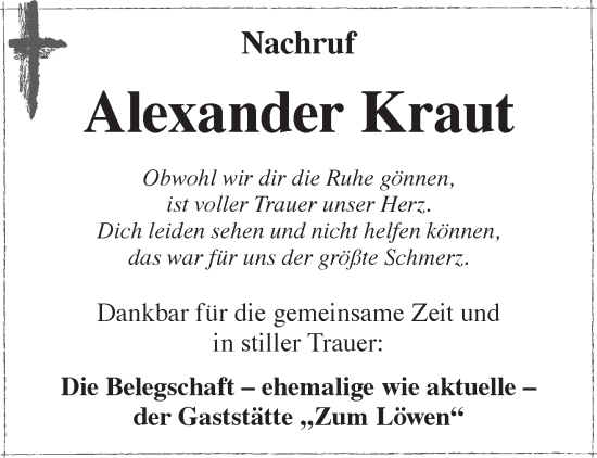 Traueranzeige von Alexander Kraut von Mittelhessen-Bote