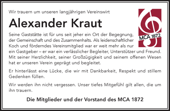 Traueranzeige von Alexander Kraut von Gelnhäuser Neue Zeitung
