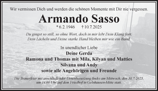 Traueranzeige von Armando Sasso von Gelnhäuser Neue Zeitung