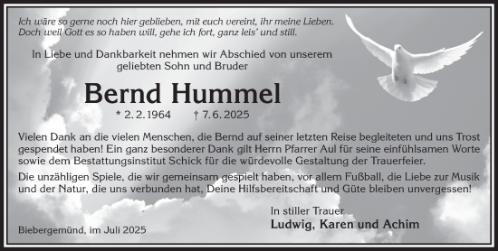 Traueranzeige von Bernd Hummel von Gelnhäuser Neue Zeitung