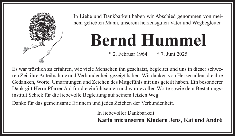  Traueranzeige für Bernd Hummel vom 26.07.2025 aus Mittelhessen-Bote