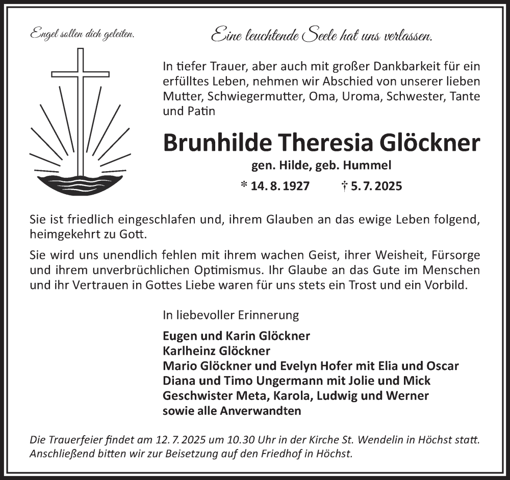 Traueranzeige für Brunhilde Theresia Glöckner vom 12.07.2025 aus Mittelhessen-Bote