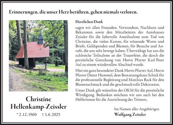 Traueranzeige von Christine Hellenkamp-Zeissler von Gelnhäuser Neue Zeitung