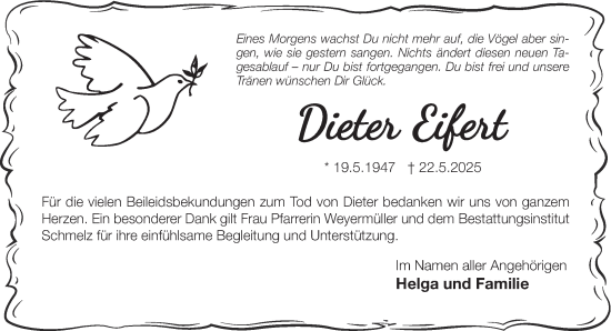 Traueranzeige von Dieter Eifert von Gelnhäuser Neue Zeitung