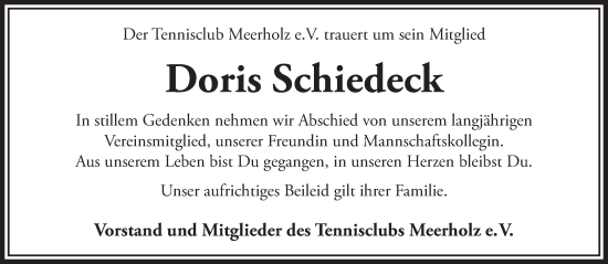 Traueranzeige von Doris Schiedeck von Gelnhäuser Neue Zeitung